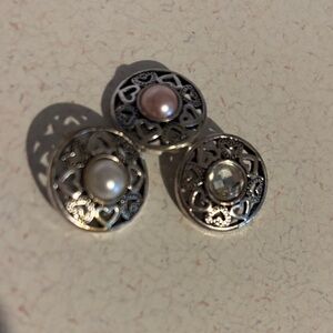 3 Snap charms Set - 2 pearls and 1 Rhinestone